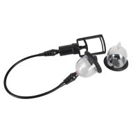   Vibrátoros mellbimbó pumpa, Bad Kitty, Vibrating Nipple Suckers, 2 darab, 6 x 5,2 cm, átlátszó-fekete, kézi pumpás, elemes, erős szívóhatású