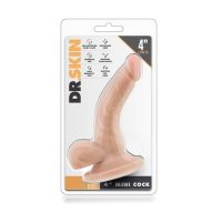  Dildó, Blush, Dr. Skin 4 inch Mini Cock, 10 cm, testszínű, realisztikus, herékkel, tapadókorongos, vízálló, TPE, kezdőknek