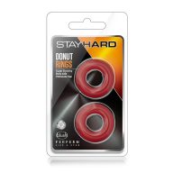   Péniszgyűrű szett, Blush, Stay Hard Donut Rings, 2 db, belső átmérő 1,7–1,8 cm, piros, TPE, rugalmas, vízálló, ftalátmentes, bőrbarát