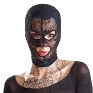   BDSM csipke fejmaszk, Bad Kitty, Head Mask 2, One Size, fekete, szem- és szájkivágással, áttetsző, rugalmas, légáteresztő