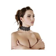   Choker nyakpánt, Cottelli Collection, hímzett csipke gyöngyökkel és strasszokkal, 36–40 cm, 5 cm széles, fekete, szatén szalaggal állítható, szexi