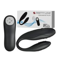  Páros vibrátor, Pretty Love, Indulgence Plus, 6-10 cm, fekete, bőrbarát szilikon, kétmotoros, G-pont és csikló stimuláció, távirányítós, akkumulátoros