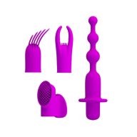   Mini vibrátor szett, Pretty Love, Joy Collection, 6–10 cm, lila, 12 funkciós, 4 cserélhető fej, szilikon, puha bársonyos felület, akkumulátoros