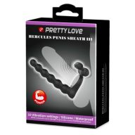   Vibrátoros péniszköpeny, Pretty Love, Hercules Penis Sheath III, 11–15 cm, fekete, 10 rezgésmód, anál stimulátorral, dupla behatolás, elemes (1xAA)