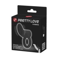   Vibrátoros péniszgyűrű, Pretty Love, Cobra, 2,5-2,9 cm átmérő, fekete, szilikon, elemes (2 x LR1130), csiklóizgató hatású, rugalmas