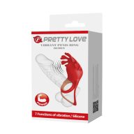   Vibrációs péniszgyűrű, Pretty Love, Vibrant Penis Ring Ruben, 4–4,4 cm átmérő, piros, 7 rezgési mód, akkumulátoros, vízálló, csiklóizgató, szilikon