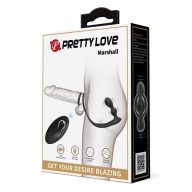   Vibrációs péniszgyűrű fenékdugóval, Pretty Love, Marshall, 6-10 cm, fekete, szilikon, 12 rezgési mód, távirányítós, akkumulátoros, vízálló
