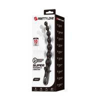   Anál plug, Pretty Love, Rigdon, 26–30 cm, fekete, vibrátoros, 7 gömbös, rugalmas szilikon, 10 rezgésmód, akkumulátoros, biztonságos fogantyú