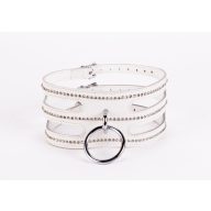   Nyakörv, Devil Sticks, Designer Traingo Collar, 41–45 cm, fehér, erotikus fétis, nyakra helyezhető