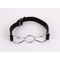   Gyűrűs szájpöcök, Devil Sticks, Calf Softy Leather Top & Lamb Leather Padding, Stainless Steel Mouth Piece, 21–25 cm hossz, 3–3,4 cm gyűrűátmérő, fekete, rozsdamentes acél, bőr pánttal, állítható