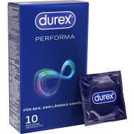   Késleltető óvszer, Durex, Performa, 10 db, átlátszó, szilikonbázisú síkosítás, benzokainos késleltető hatás, Easy-On forma, spermatartállyal