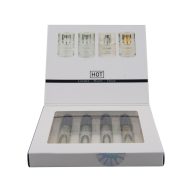   Feromonos parfüm mintaszett, HOT, LMTD Tester-Box, London–Miami–Tokyo–Dubai illatok, 4x5 ml, nőknek, üveg spray, utazóbarát