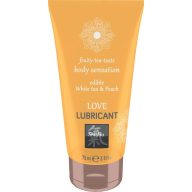   Vízbázisú síkosító, Shiatsu, Love Lubricant Edible, fehér tea és őszibarack, 75 ml, átlátszó, ehető, ízesített, stimuláló, óvszerbarát