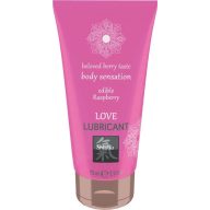   Vízbázisú síkosító, Shiatsu, Love Lubricant Edible - Raspberry, 75 ml, áttetsző, ehető, málna ízű, óvszerbarát, stimuláló, pároknak
