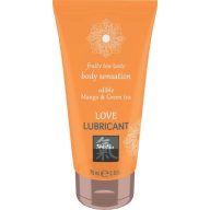   Vízbázisú síkosító, Shiatsu, Love Lubricant Edible, 75 ml, áttetsző, mangó és zöld tea ízű, ehető, stimuláló, óvszerbarát