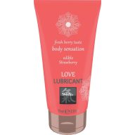   Vízbázisú síkosító, Shiatsu, Love Lubricant Edible – Strawberry, 75 ml, áttetsző, ehető, erős eper ízű és illatú, óvszerrel kompatibilis, stimuláló