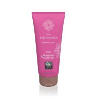   Vízbázisú síkosító és masszázsgél, Shiatsu, 2in1 Raspberry Delight, 200 ml, áttetsző, málna illatú és ízesített, óvszer- és játékszerbarát