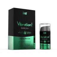   Folyékony vibrátor gél, Intt, Vibration! Ganjah, 15 ml, forrósító, lüktető-vibráló, kannabisz ízű, orálszex-barát, airless pumpás, kendermagolajos