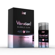   Folyékony vibrátor gél, Intt, Vibration! Bubble Gum, 15 ml, áttetsző, forrósító, lüktető-vibráló, rágógumi ízű, orálhoz is, airless flakon