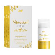   Folyékony vibrátor gél, Intt, Vibration! Honey, 15 ml, méz ízű, vibráló, melegítő és lüktető hatású, külső használatra, pároknak, airless flakon
