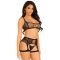 Harisnyatartós melltartó szett, Leg Avenue, Top and garter harness, One Size, fekete, szexi, nylon, alsó nélkül