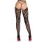 Nyitott ülepű harisnyanadrág, Leg Avenue, Rose Lace Crotchless Tights with Open Back, One Size, fekete, csipkés, rózsamintás, nylon, erotikus
