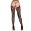 Nyitott ülepű harisnyanadrág, Leg Avenue, Rose Lace Crotchless Tights with Open Back, One Size, fekete, csipkés, rózsamintás, nylon, erotikus