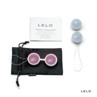   Gésa golyó, Lelo, Luna Beads Mini, 2.9 cm golyóátmérő, kék, szilikon és ABS, vízálló, 2 x 2 db készlet, 28 g és 37 g, diszkrét Kegel tréninghez