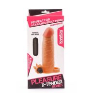   Vibrátoros péniszköpeny, Lovetoy, Pleasure X-Tender #1, 16–20 cm, 4,5–4,9 cm, testszínű, heregyűrűvel, rugalmas TPE, elemes (3× AG13)