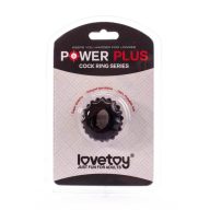   Péniszgyűrű, Lovetoy, Power Plus Cockring #1, 1,6–2,4 cm, fekete, rugalmas TPE, vízálló, erekciótámogató, érdesített külső