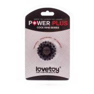   Péniszgyűrű, Lovetoy, Power Plus Cockring #3, 1,6–2,4 cm átmérő, fekete, TPE, vízálló, érdesített külső a partner örömére, tartósabb erekcióhoz