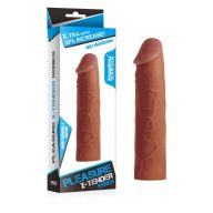   Péniszköpeny, Lovetoy, Pleasure X-Tender Penis Sleeve Brown 1, 16-20 cm, 3,5-3,9 cm átmérő, barna, rugalmas TPE, vízálló, hosszabb aktushoz