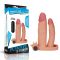 Péniszköpeny, Lovetoy, Add 1″ Vibrating Double Penis Sleeve, 16–20 cm, testszínű, vibrátoros, dupla anál dildóval, 3 x AG13 elemes, TPE/TPR