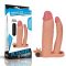 Vibrátoros péniszköpeny, Lovetoy, Add 3” Vibrating Double Penis Sleeve, 21–25 cm, testszínű, rögzített anális dildóval, elemes (3× AG13)