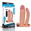 Vibrátoros péniszköpeny, Lovetoy, Add 3” Vibrating Double Penis Sleeve, 21–25 cm, testszínű, rögzített anális dildóval, elemes (3× AG13)