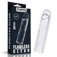   Péniszköpeny, Lovetoy, Flawless Clear Add 1'', 11–15 cm, színtelen, texturált, vízálló, rugalmas TPR, +2,5 cm hosszabbítás, 3,5–3,9 cm átmérő