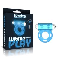   Vibrátoros péniszgyűrű, Lovetoy, Lumino Play, 1,6–2,4 cm átmérő, színtelen (sötétben kék), rugalmas TPE, csiklóizgatós, erekciót támogató