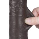 Élethű dildó, Lovetoy, Sliding Skin Dual Layer Dong III, 20 cm, fekete, tapadókorongos, herékkel, dupla rétegű, csúszó bőr, bőrszerű TPE