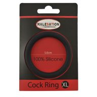   Péniszgyűrű, Malesation, Silicone Cock Ring, 5–5,4 cm (XL), fekete, szilikon, vízálló, érdesített külső rész, vízbázisú síkosítóval