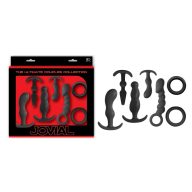   Análdugó szett, NMC, Jovial Kit Set I, 5 db fenékdugó (8–11,5 cm; 2–3,5 cm) + 2 db péniszgyűrű (4,2 cm), fekete, szilikon, síkosítóval és tisztítóval