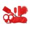 BDSM szett, NMC, The Mean Couple Romance, 5 darabos, piros, tollas cirógató, szemmaszk, bilincs, paskoló, vezetékes, 10 funkciós mini vibrátor