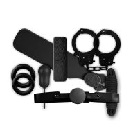   BDSM szett, Nmc, The Mean Couple Romance, fekete, 300 cm kötél, szájpöcök, 2 péniszgyűrű (3,5/3,8 cm), 10 funkciós vezetékes vibrátor, állítható