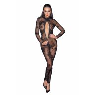   Cicaruha, Noir Handmade, hosszú tüll overál háromutas cipzárral, L, fekete, poliészter, áttetsző, szexi, erotikus