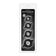   Péniszgyűrű szett, NS Toys, Renegade Vitality Rings, 4 darabos, fekete, vízálló, rugalmas TPE, erekciót támogató, különböző méretű