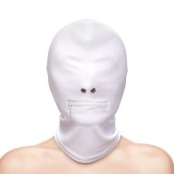   BDSM csuklya, NS Toys, Zippered Mouth Hood, One Size, fehér, nylon, cipzáras szájnyílás, erotikus fejfedő, fetish játékokhoz