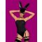 Nyuszilány jelmez, Obsessive, Bunny Costume, L/XL, fekete, PVC, pánt nélküli body, necc combfix, harisnyatartós combpánt, nyuszifül, szexi