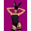 Nyuszilány jelmez, Obsessive, Bunny Costume, L/XL, fekete, PVC, pánt nélküli body, necc combfix, harisnyatartós combpánt, nyuszifül, szexi