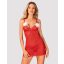 Babydoll és tanga szett, Obsessive, Claussica, XS/S, piros-fehér, áttetsző, tollas díszítés, nyitott hát, állítható pántok, karácsonyi