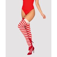   Harisnya, Obsessive, Kissmas Stockings, L/XL, piros, szexi, karácsonyi hangulatú, rugalmas poliamid, kényelmes viselet