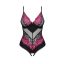 Szexi body, Obsessive, Rosenty crotchless teddy, XS/S, fekete és rózsaszín, csipkés